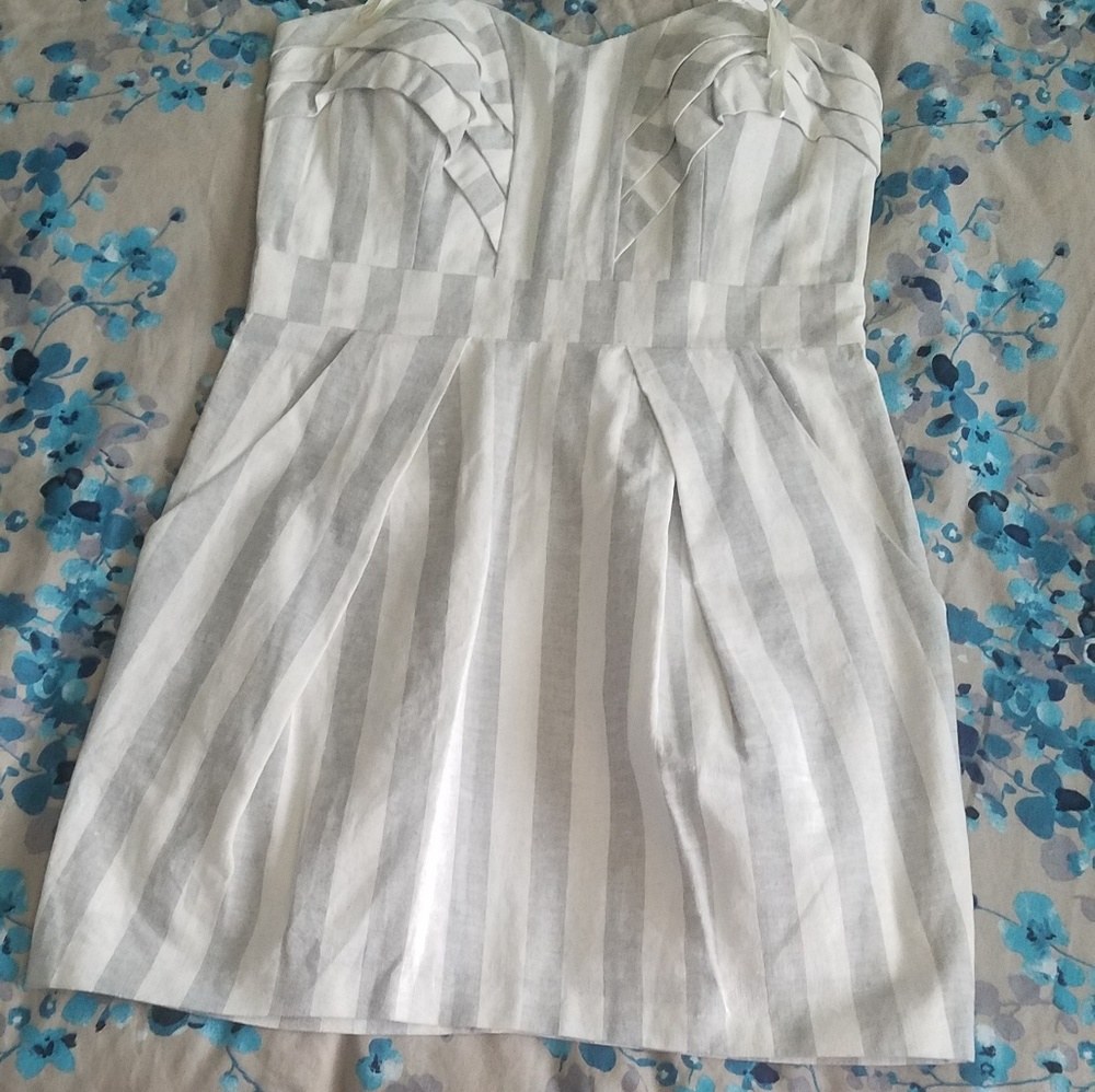 BCBG Grey & White stripped mini dress Size 12